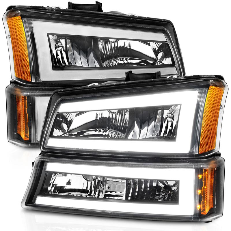 Anzo 111501 Black Crystal Headlights With LED Plank Light Bar