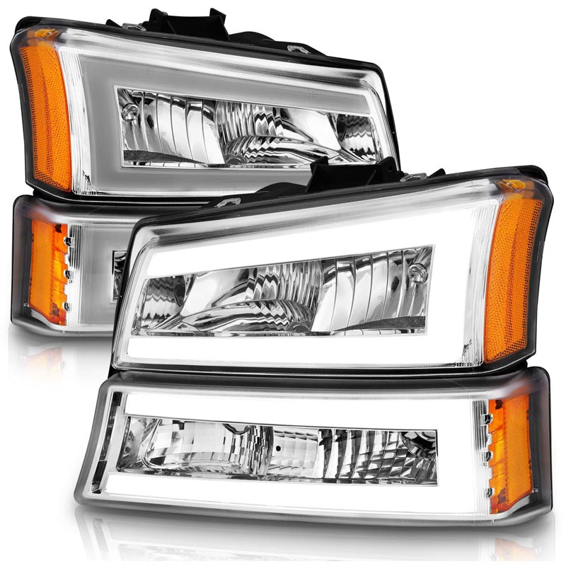 Anzo 111502 Chrome Crystal Headlights With LED Plank Light Bar