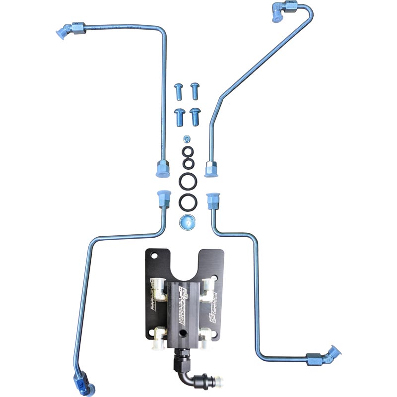 CNC Fabrication 4-Line Feed Valley Mount Fuel Line Kit - Black 422011