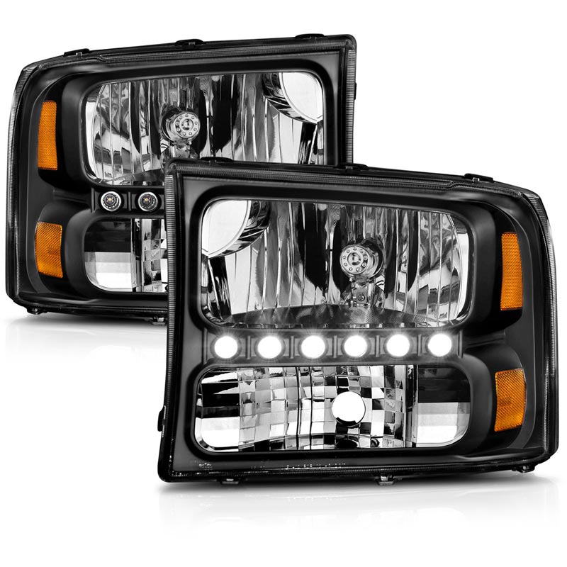 Anzo Black Crystal Headlights With LED Strip 111106
