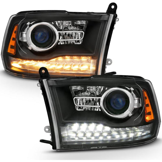 Anzo 111489 Black Plank Style Switchback Projector Headlights With Halo