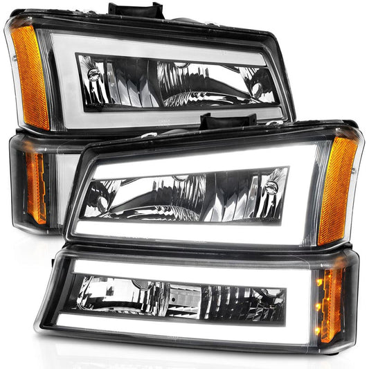 Anzo 111501 Black Crystal Headlights With LED Plank Light Bar