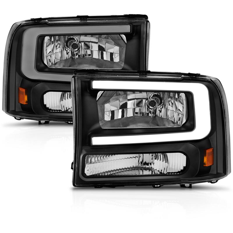 Anzo 111549 Black Crystal Headlights With LED Plank Light Bar