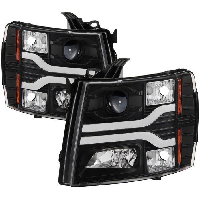 Spyder 5083609 Black Version 3 Projector Headlights W/ Light Bar DRL